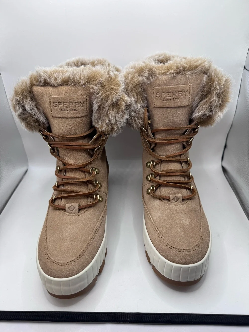 Sperry Torrent Winter Lace-Up Boot in Tan with Faux-Fur Collar